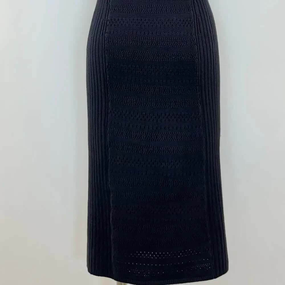Tory Burch Midnight Navy Sleeveless Ribbed Midi Dress